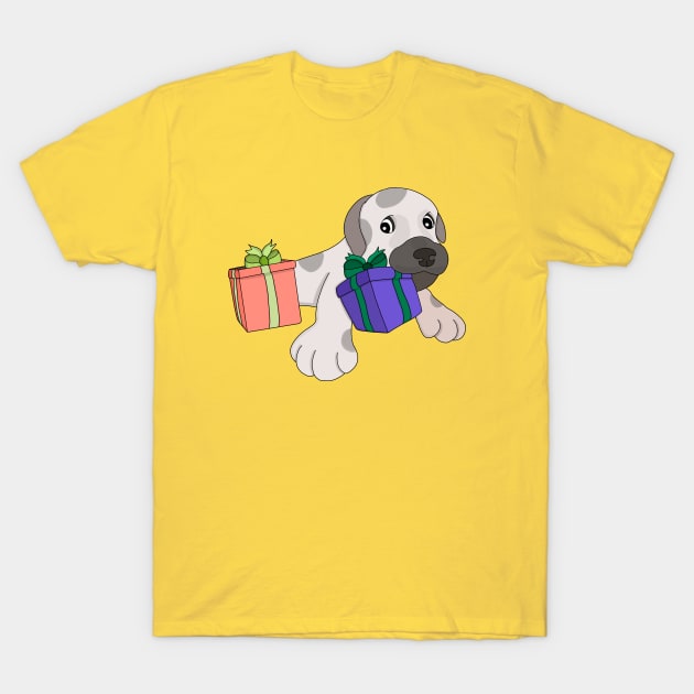 Dog Playing with Gift Boxes T-Shirt by DiegoCarvalho